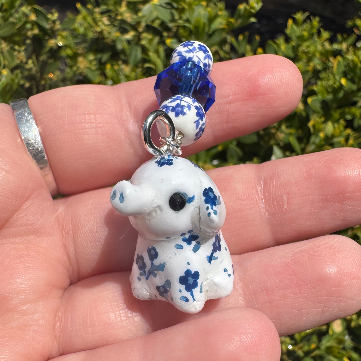 PREORDER- Blue and White Floral Elephant Charm
