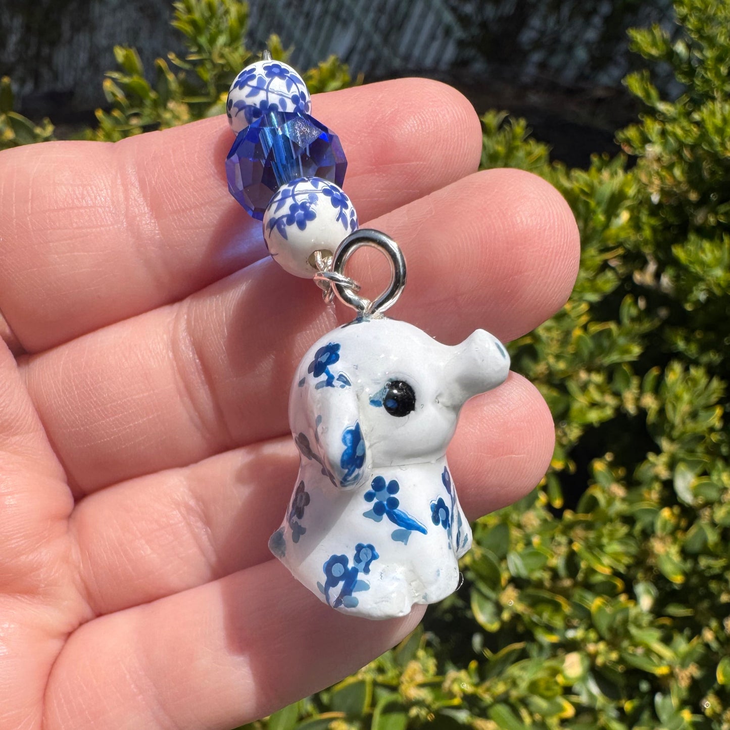 PREORDER- Blue and White Floral Elephant Charm