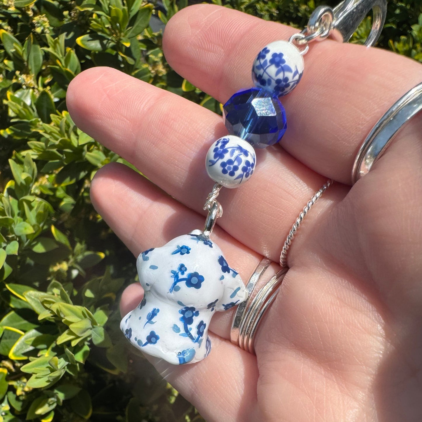PREORDER- Blue and White Floral Elephant Charm