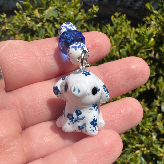 PREORDER- Blue and White Floral Elephant Charm